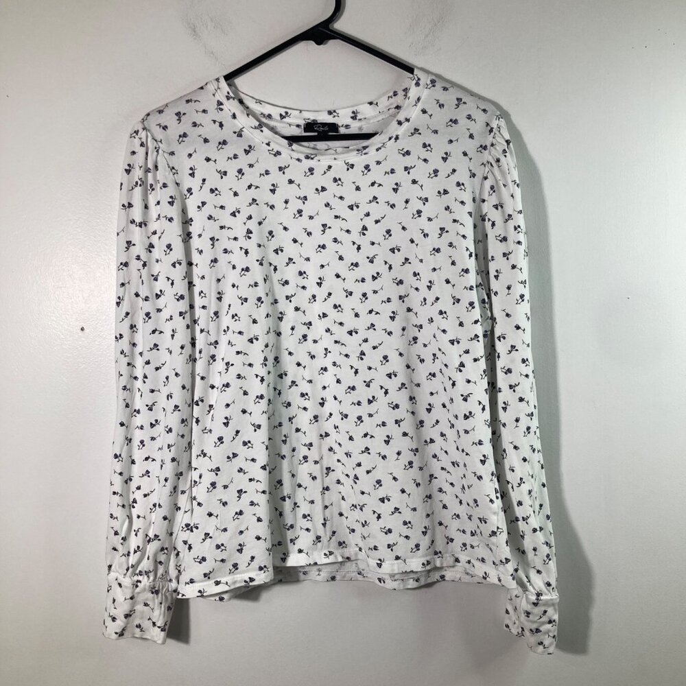 Womens Rails Emilia Indigo Buds Ditsy Floral Top Puff L White Blue Cotton